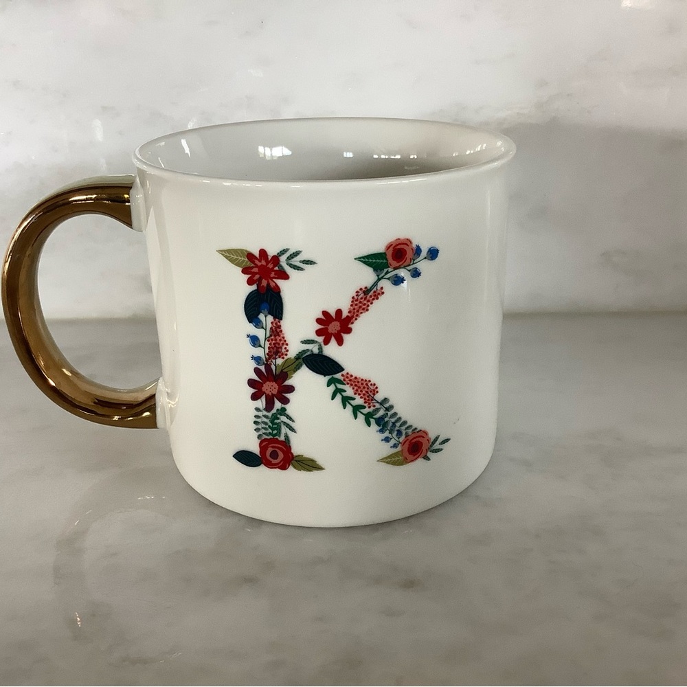 Opalhouse Monogram Floral Design Coffee Mug Letter “K” with Gold Handle - Picture 2 of 5